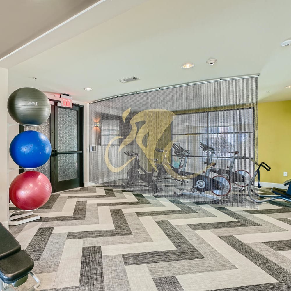 Spin studio in the fitness center at Imperial Lofts in Sugar Land, Texas