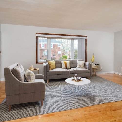 Model living room at Parc at Summit in Summit, New Jersey