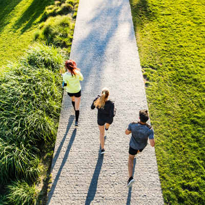 Residents going for a run nearby Walker Landing in Aurora, Colorado, 