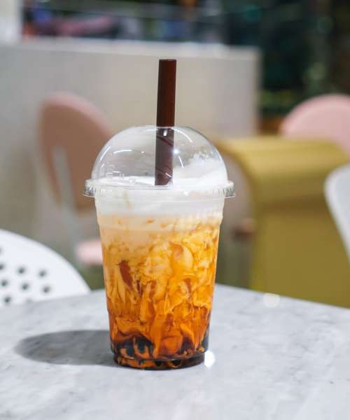 Drink with layered colors and a straw at Orchard Glen in Orrville, Ohio
