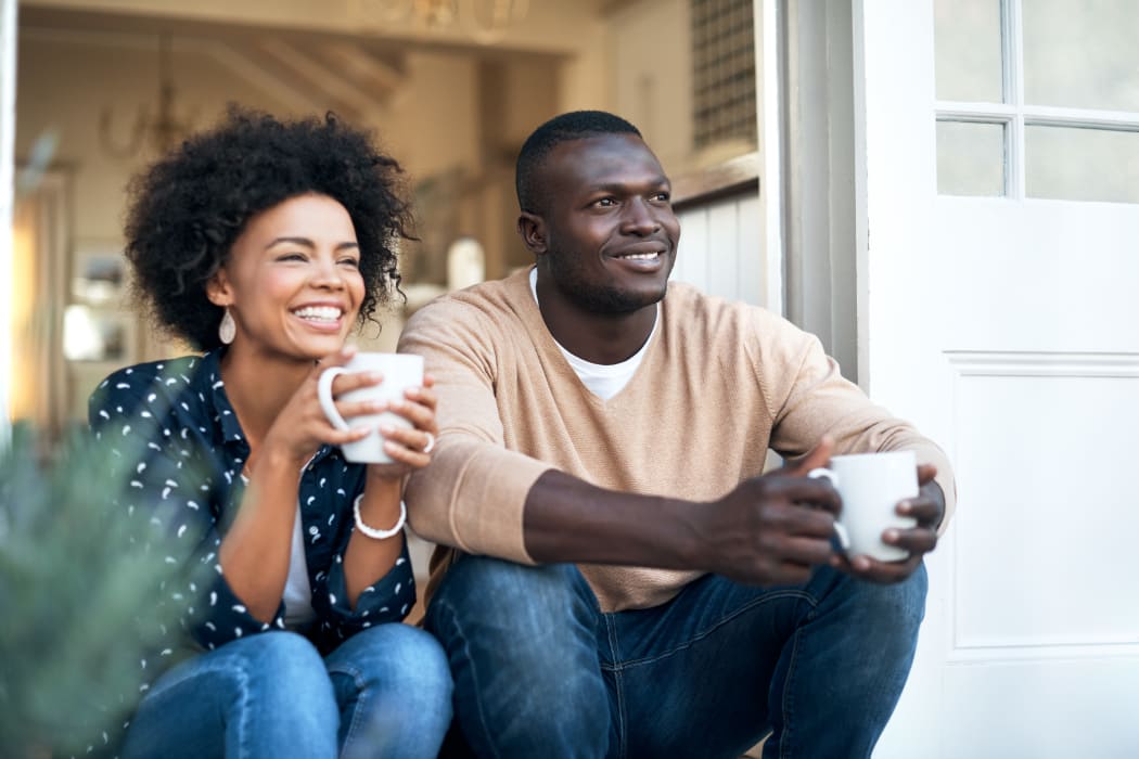 Residents enjoying coffee in their apartment style home at Ladera in Lafayette, California