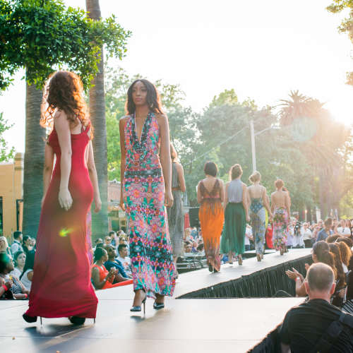 Outdoor fashion show near 1801L Apartments in Sacramento, California
