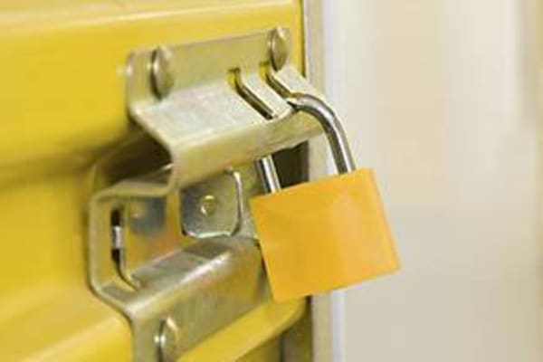 A lock on a storage unit at Golden State Storage - Blue Diamond in Las Vegas, Nevada