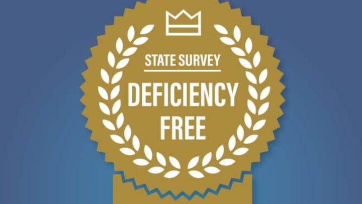 Blue background with gold deficiency free survey icon