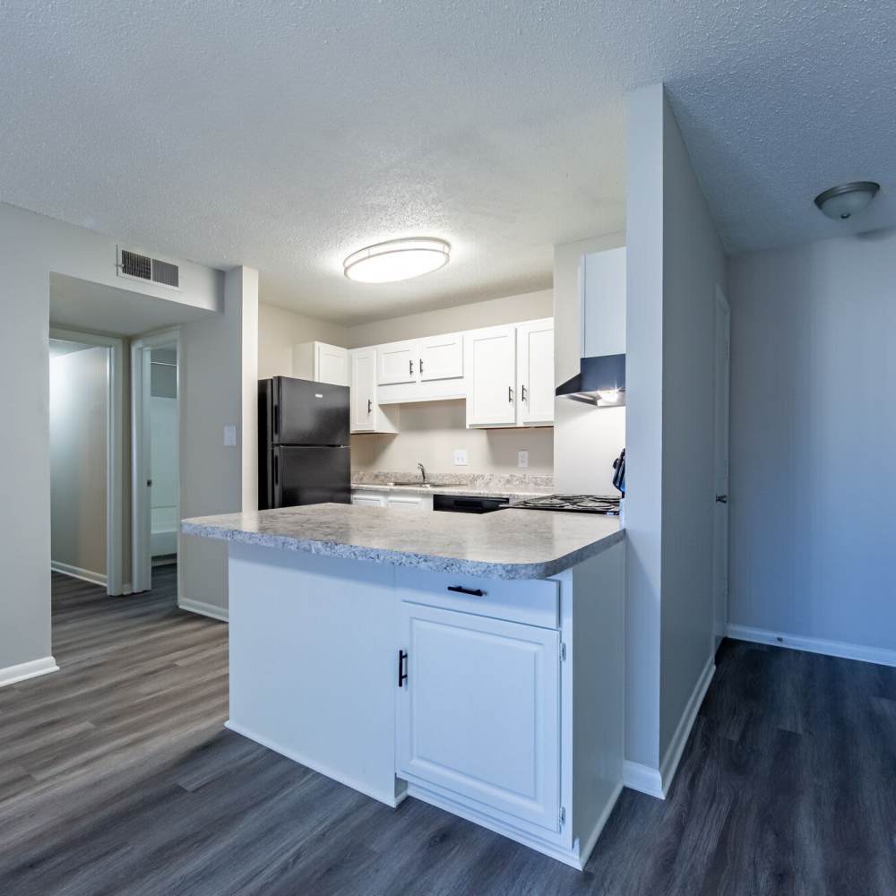 Kitchen with refrigerator at Ramsey Pines in Fayetteville, North Carolina