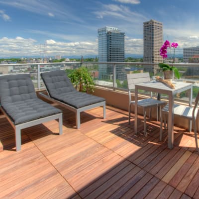 Modern fireplace and luxury living room at Panorama Apartments in Seattle, Washington