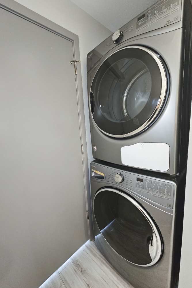 sleek stackable washer and dryer at Leo and Alpine in Grand Rapids, Michigan