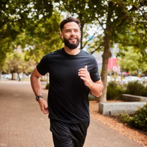 Resident jogging at a park near Sierra Vista Apartments in Reno, Nevada