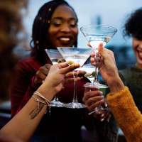 Resident friends raising toast near Ninety Degrees in Phoenix, Arizona