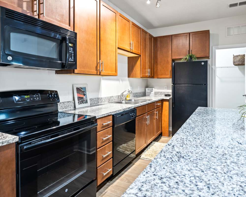 Large open-concept kitchen in a model home at The Hawthorne in Jacksonville, Florida