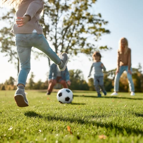 Kids playing soccer at Dahlgren Townhomes in Dahlgren, Virginia