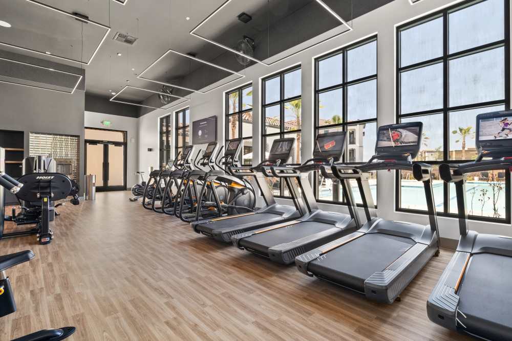 Fitness Center showcasing multiple treadmills at Broadstone Villas in Folsom, California