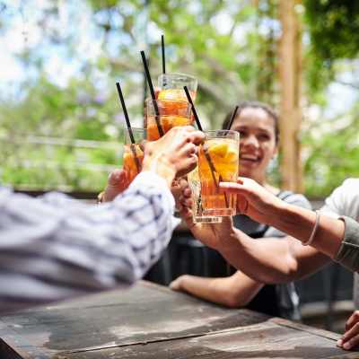 Residents toasting their glasses in a picnic near Franklin 299 in Redwood City, California
