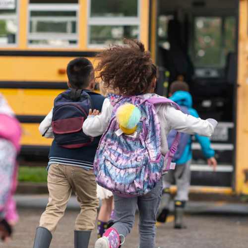 Resident children going to school bus at Palmer in Waldorf, Maryland