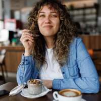 Resident dining at a local café near River Club in Holland, Michigan