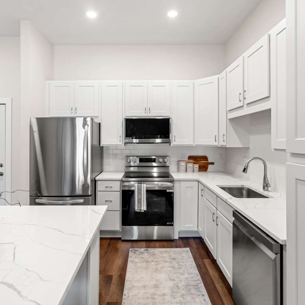 Kitchen with stainless-steel appliances at Culver Street in Newington, Connecticut
