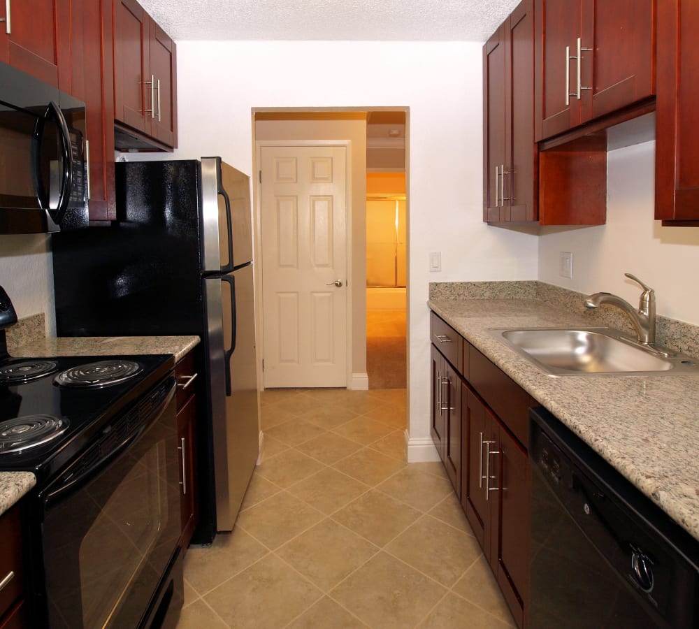 Kitchen wood-style cabinets at Regency Plaza Apartment Homes in Martinez, California