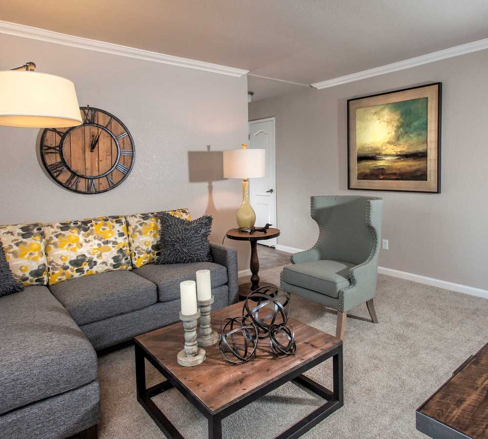 Open and spacious living room at Deer Valley Apartment Homes in Roseville, California