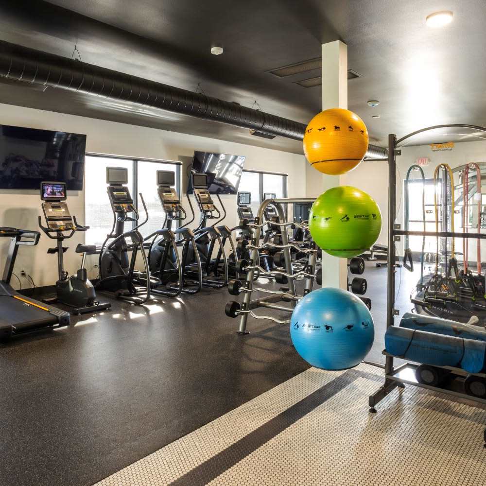 Community fitness center with various equipment at InterUrban 2.0 in Billings, Montana