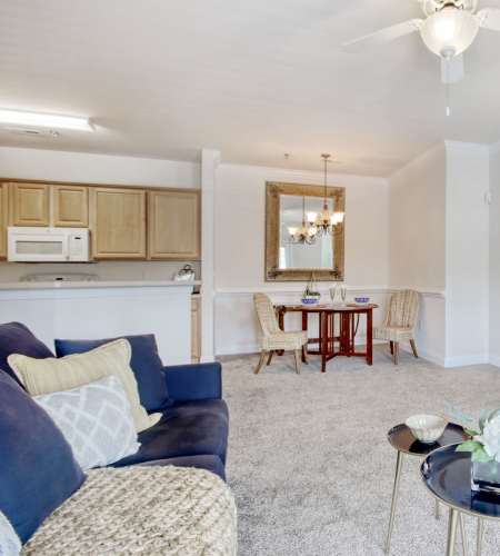 A furnished apartment living room at Cloisters at Carolina Forest in Myrtle Beach, South Carolina