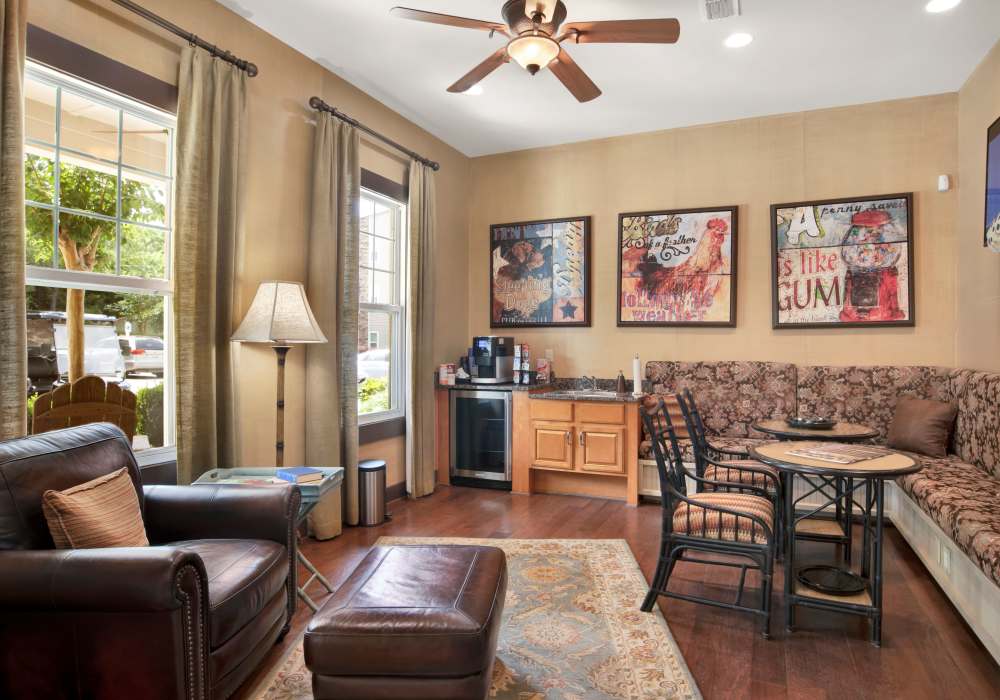 Clubhouse with ambient lighting at The Crossings At Cottage Hill in Mobile, Alabama