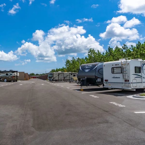 RVs parked safely at StorQuest Self Storage in Pomona, California