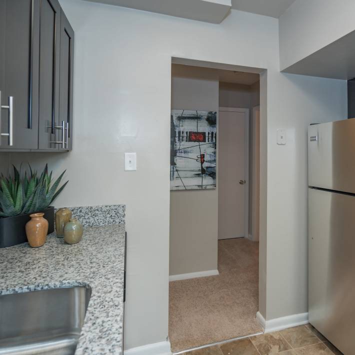 Kitchen with stainless-steel appliances at Elevations One, Woodbridge, Virginia