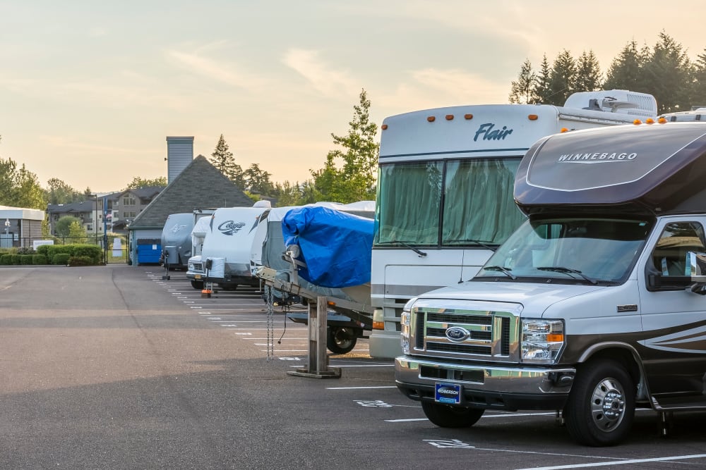 Exterior RV and Boat storage at North Albany Self Storage in Albany, Oregon. 