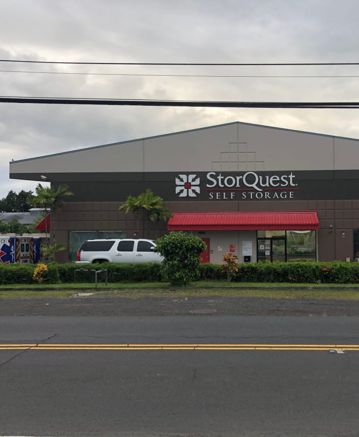 The exterior of the main entrance at StorQuest Self Storage in Hilo, Hawaii