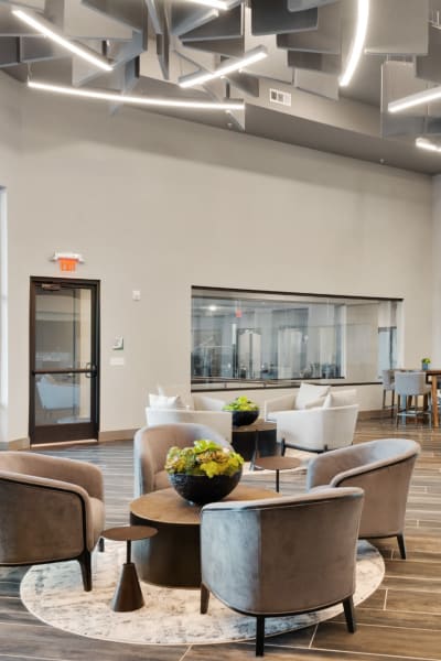 Lobby with high-end seating at Discovery Park in Denton, Texas