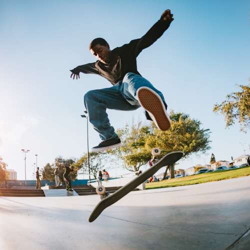 Resident skateboarding near Baywoods in Antioch, California