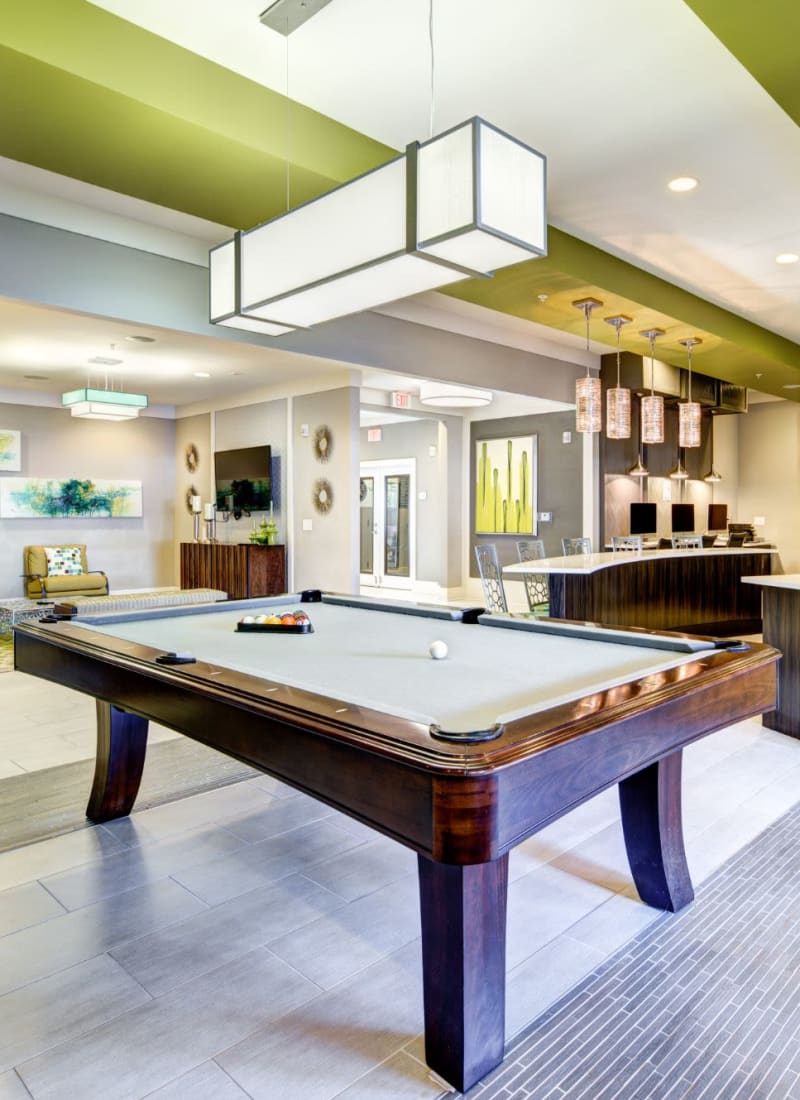 Recreation area with pool table at Marquis at Morrison Plantation in Mooresville, North Carolina