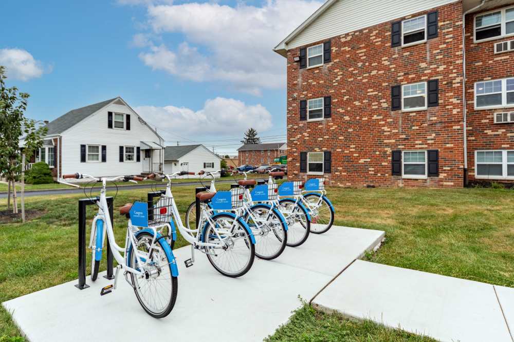 Model living room with art, sofa set and coffee table at Congress Apartment Homes in Allentown, Pennsylvania