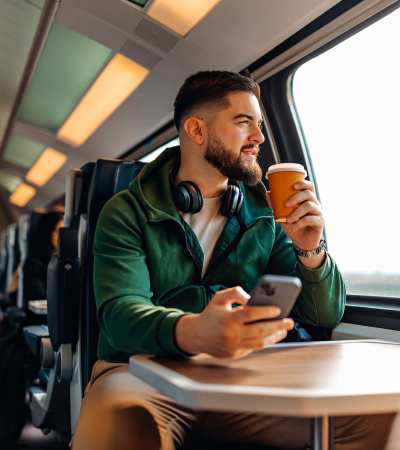 Resident travelling via train near The George Apartment Homes in Anaheim, California