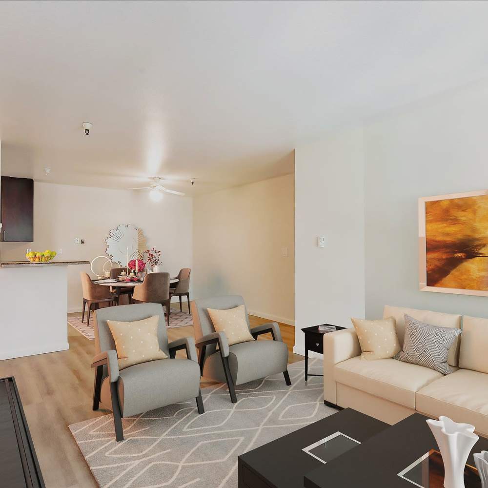 Spacious living room at Terman Apartments in Palo Alto, California, 