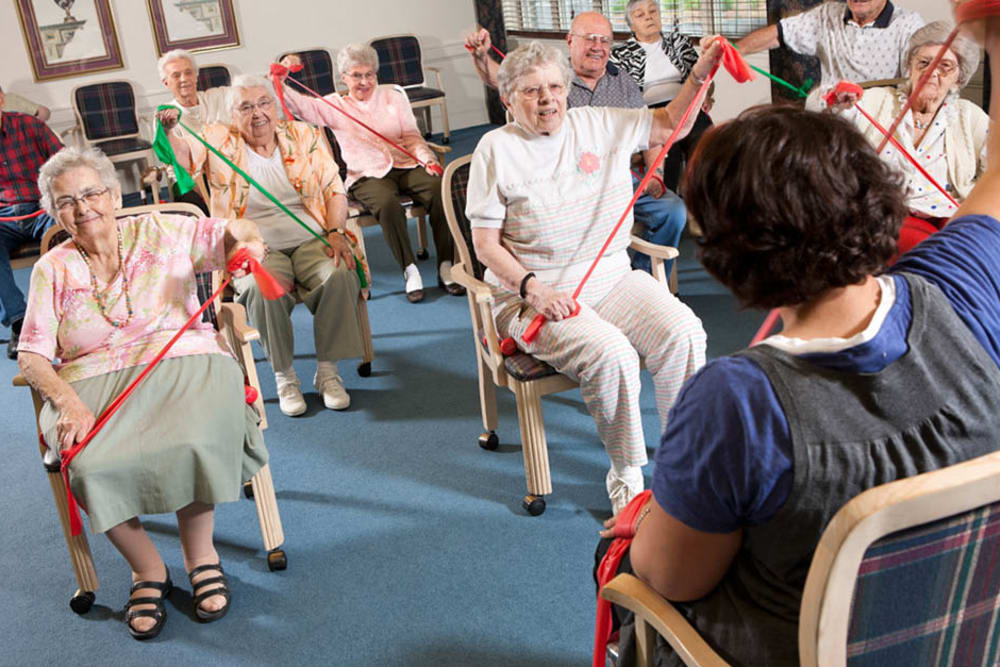 Group of seniors at a fitness class at Traditions of Hershey