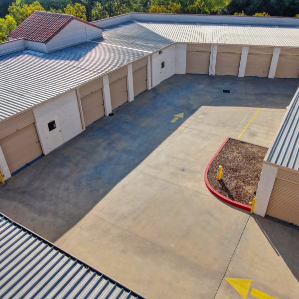 Drive up storage units with wide driveways at North Ranch Self Storage in Westlake Village, California