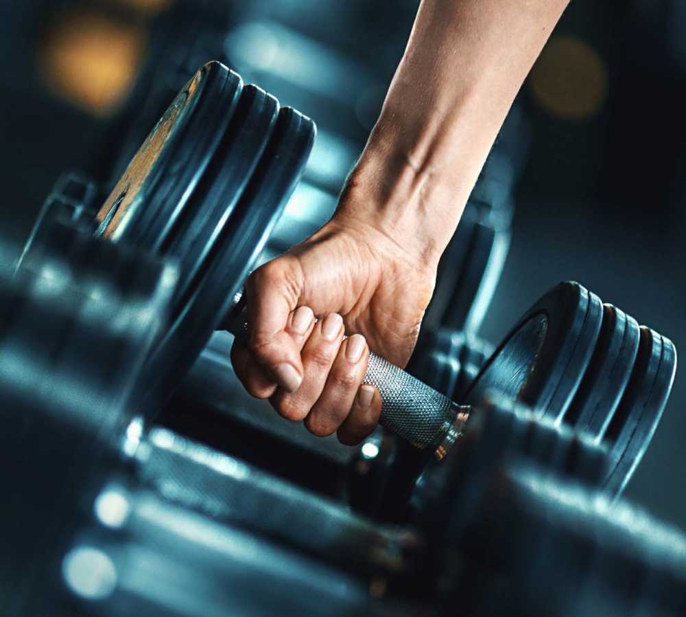 Hand gripping a dumbbell at Avia Lofts at Maple Road in Amherst, New York