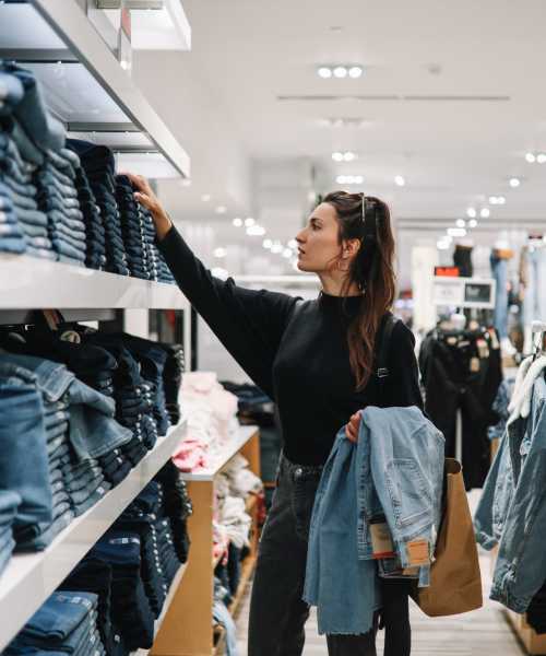 Resident buying clothes at a mall near Monaco South in Denver, Colorado