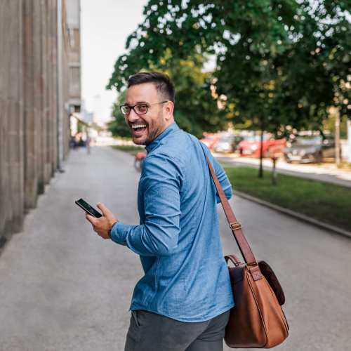 Resident walking in the downtown near Rivercrest in Waco, Texas