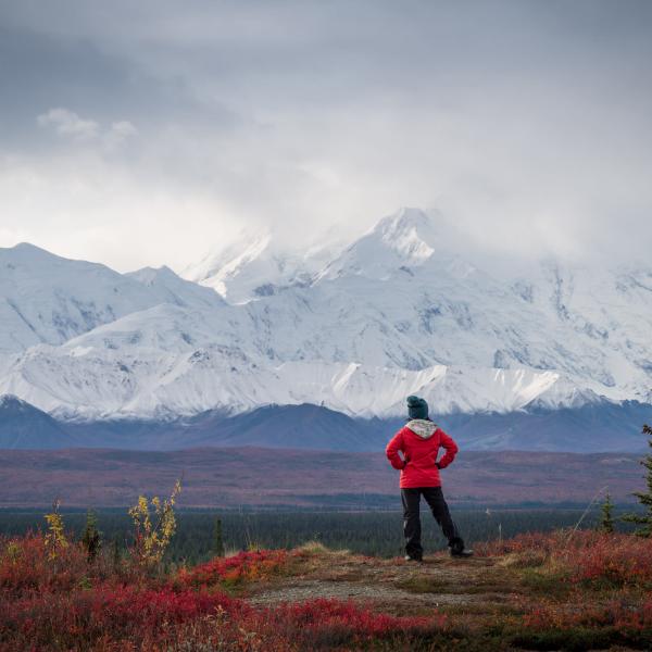 Resident looking at mountains near Amber Glen Apartments in Everett, Washington
