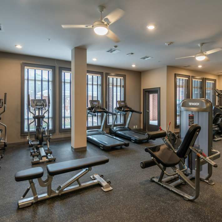 Well equipped fitness center at Attain at Harbour View, Suffolk, Virginia