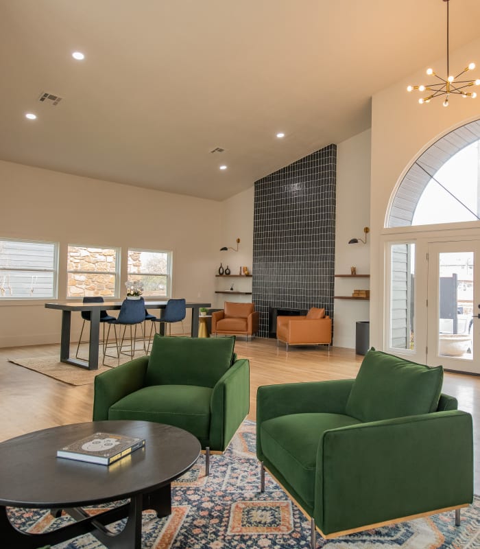 Clubhouse with fireplace at Apple Creek Apartments in Stillwater, Oklahoma