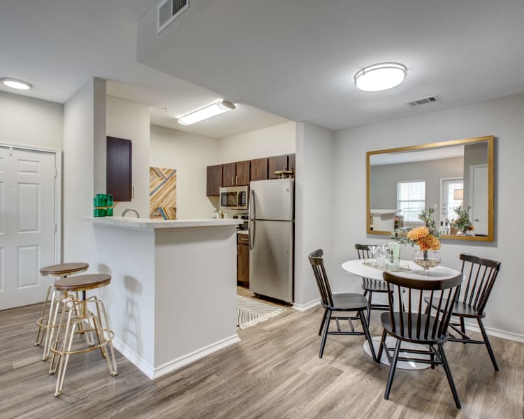 Our modern apartments at Arya Grove in Universal City, Texas showcase a kitchen