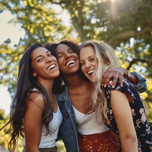 Friends in happy mood near Hunters Run in Gainesville, Florida