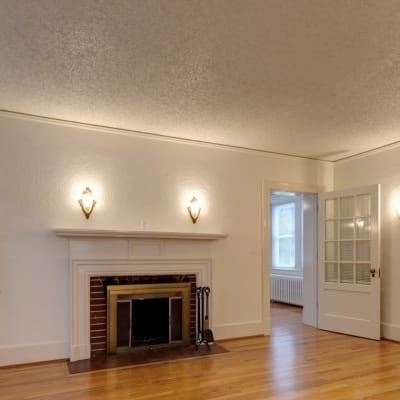 An inviting living room with a firepalace at Broadmoor in Joint Base Lewis McChord, Washington
