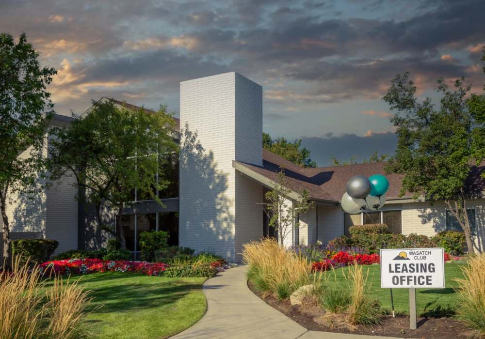 Exterior of leasing office at Wasatch Club Apartments in Midvale, Utah
