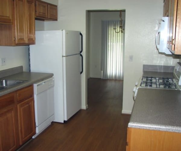 A kitchen in a home at Kiskiak Village in Newport News, Virginia