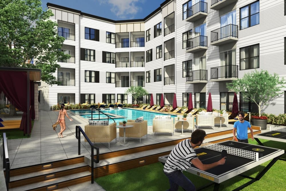 Outdoor lounge area at Steelyard in St. Louis, Missouri