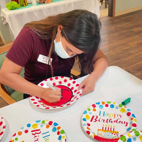 Team member crafting at Oxford Senior Living in Wichita, Kansas